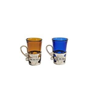 San Jose CA‎ Vintage Souvenir Mini Mugs Shot Glasses Cobalt Amber Mid-Century